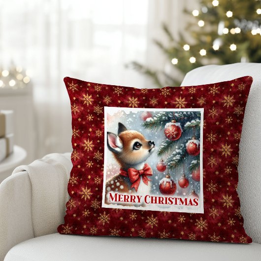 Magical snowy forest baby deer gift for kids room  クッション