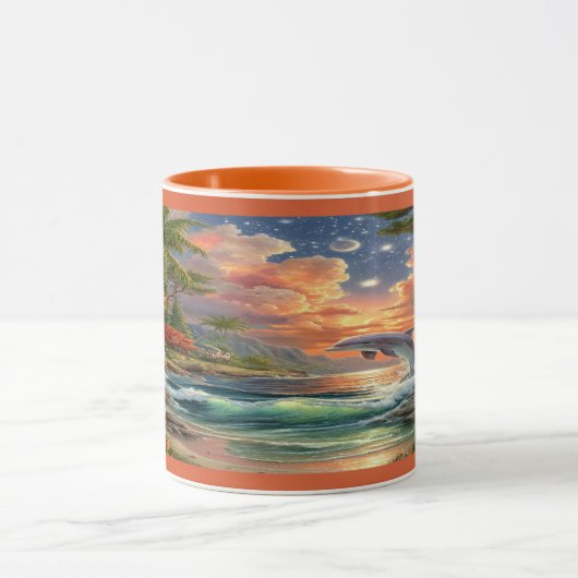 Magical Sunset Dolphin Tropical Ocean Mug マグカップ (中央)