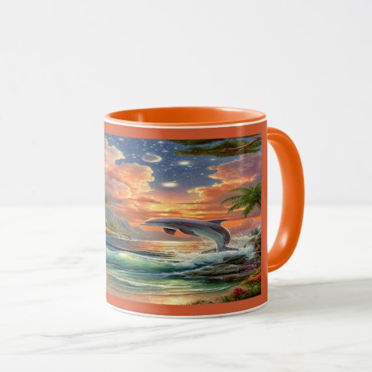 Magical Sunset Dolphin Tropical Ocean Mug マグカップ (正面右)