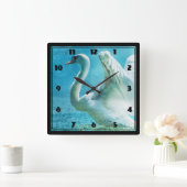 Magical Swan During a Summer Shower スクエア壁時計 (ホーム)