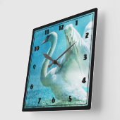 Magical Swan During a Summer Shower スクエア壁時計 (傾斜)