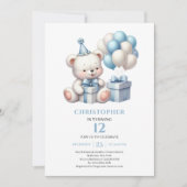 Magical teddy bear dusty blue boy birthday invite 招待状 (正面)