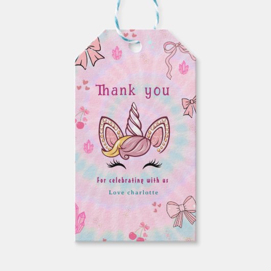 Magical Tie Dye Unicorn Coquette Bow ギフトタグ (正面)