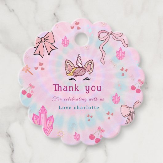 Magical Tie Dye Unicorn Coquette Bow Birthday  フェイバータグ (正面)