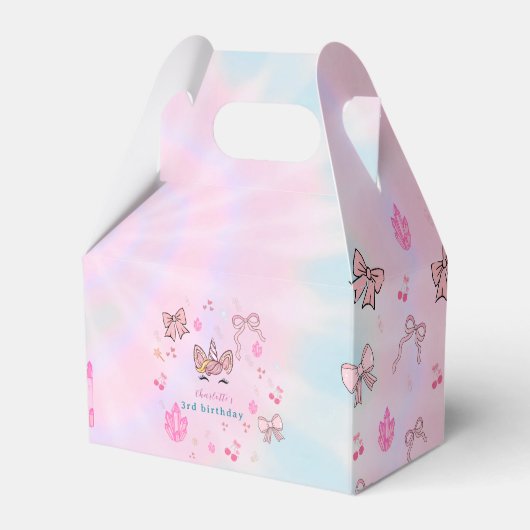 Magical Tie Dye Unicorn Coquette Bow Birthday フェイバーボックス (正面サイド)