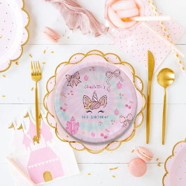 Magical Tie Dye Unicorn Coquette Bow Birthday  ペーパープレート