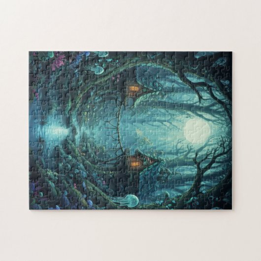 Magical Treehouse Village Fantasy Forest Puzzle ジグソーパズル (横)