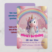 Magical Unicorn 誕生日パーティー招待状 | Birthd 招待状 (正面/裏面)