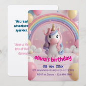 Magical Unicorn 誕生日パーティー招待状 | Birthd 招待状 (正面/裏面)