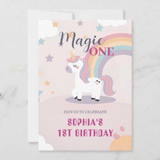 Magical Unicorn 1st Birthday 招待状 (正面)