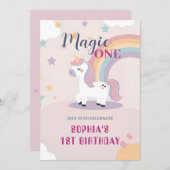Magical Unicorn 1st Birthday 招待状 (正面/裏面)