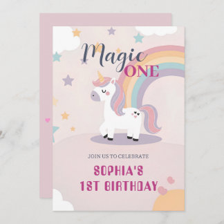 Magical Unicorn 1st Birthday 招待状