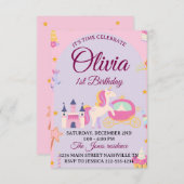 Magical Unicorn 1st Birthday Invitation for Girls サンキューカード (正面/裏面)