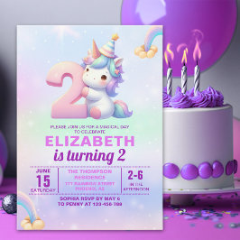 Magical Unicorn 2nd Birthday Invitation for Girls 招待状