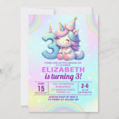 Magical Unicorn 3rd Birthday Invitation – Rainbow  招待状 (正面)