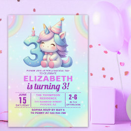 Magical Unicorn 3rd Birthday Invitation – Rainbow  招待状