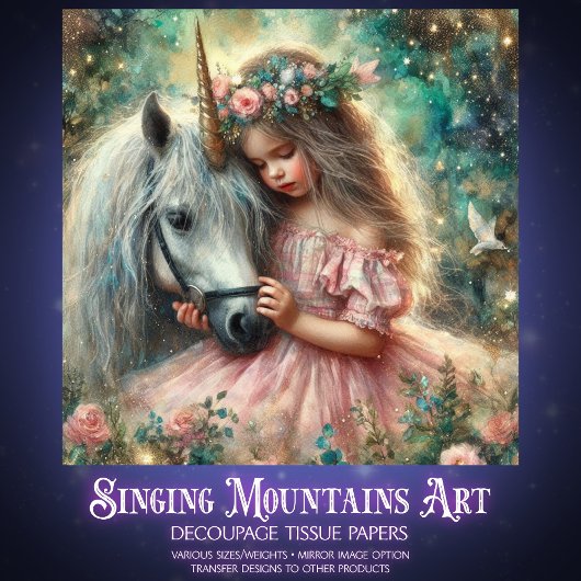 Magical Unicorn And Girl Friendship Decoupage 薄葉紙