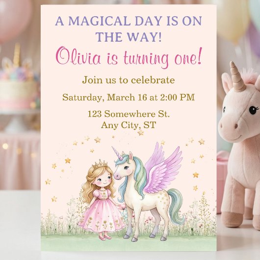 Magical Unicorn and Princess Birthday 招待状