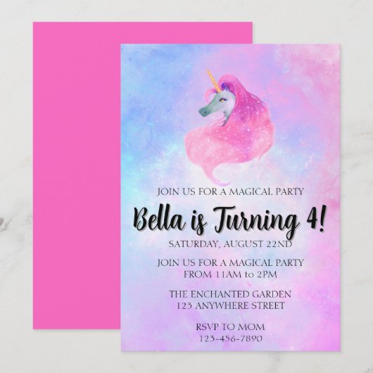 Magical Unicorn Birthday Invitation 招待状 (正面/裏面)