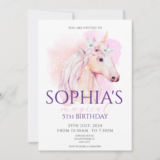 Magical Unicorn Birthday Invitation Rainbow 招待状 (正面)