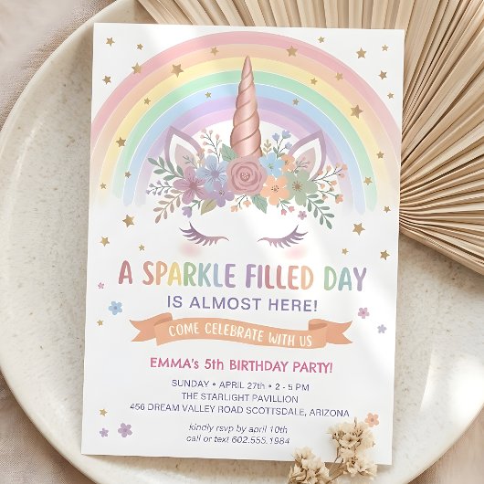 Magical Unicorn Birthday Invitation Rainbow Invite 招待状