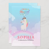 “Magical Unicorn Birthday Invitation with Rainbow  招待状 (正面/裏面)