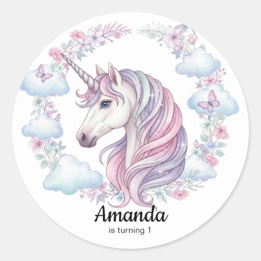 Magical Unicorn Birthday Party Favor Sticker ラウンドシール (正面)