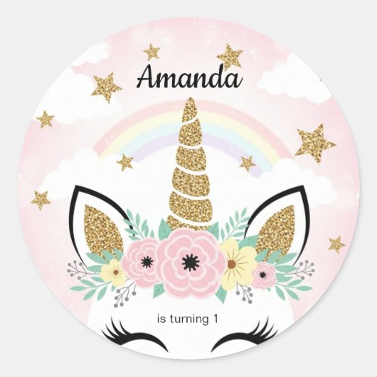 Magical Unicorn Birthday Party Favor Stickers ラウンドシール (正面)