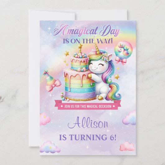 Magical Unicorn Birthday Party Invitation 招待状 (正面)