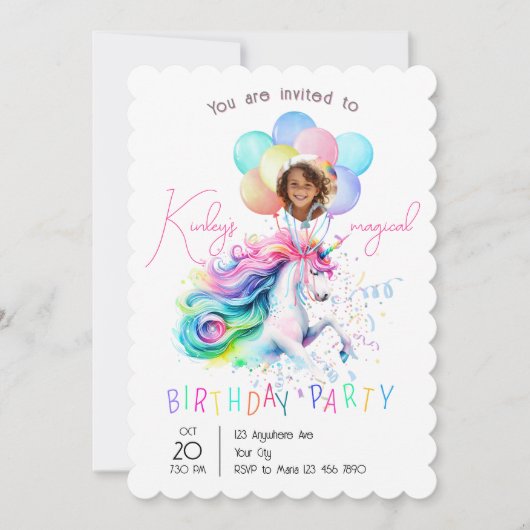 Magical Unicorn Birthday Party Invitation 招待状 (正面)