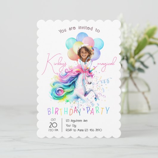 Magical Unicorn Birthday Party Invitation 招待状 (スタンド正面)