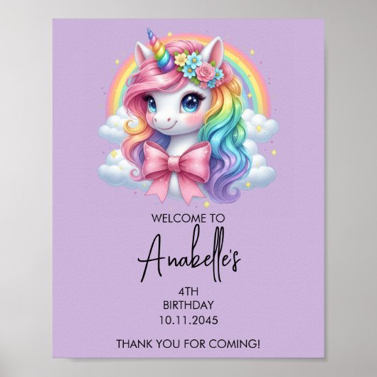 Magical Unicorn Birthday Poster | Welcome Sign ポスター (正面)