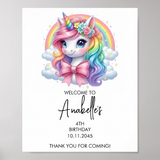 Magical Unicorn Birthday Poster | Welcome Sign ポスター (正面)