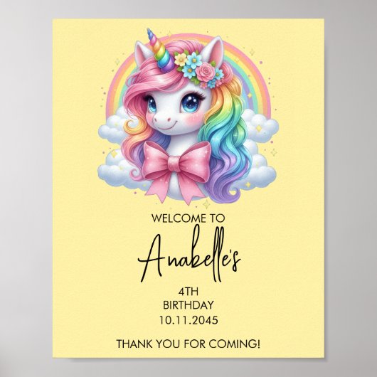 Magical Unicorn Birthday Poster | Welcome Sign ポスター (正面)