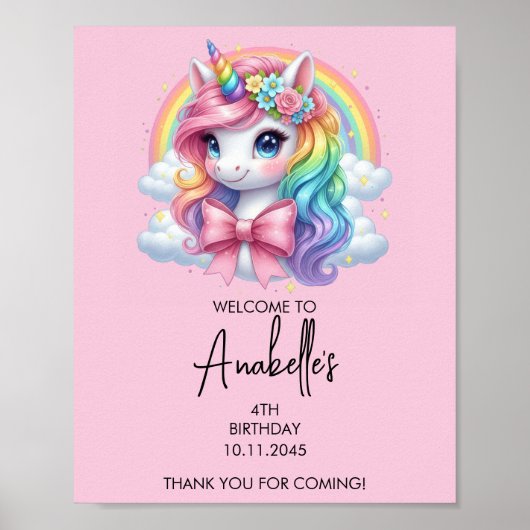 Magical Unicorn Birthday Poster | Welcome Sign ポスター (正面)