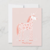 Magical Unicorn Blush Pink Personalized Name ノートカード (正面)