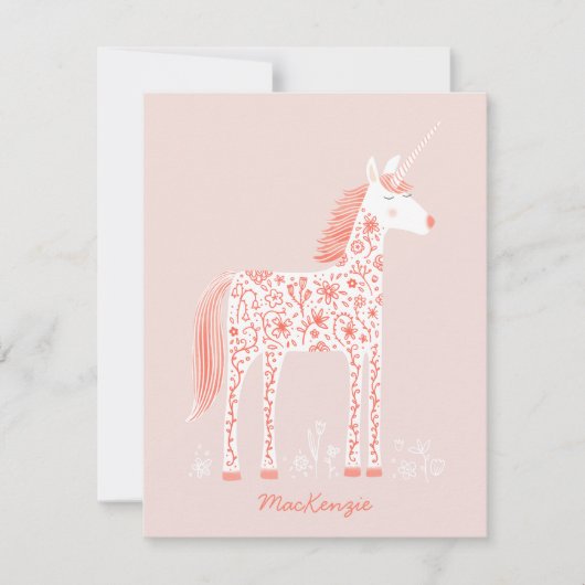 Magical Unicorn Blush Pink Personalized Name ノートカード (正面)