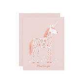 Magical Unicorn Blush Pink Personalized Name ノートカード (正面/裏面インサイチュ)