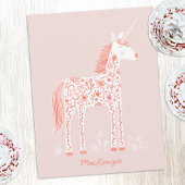 Magical Unicorn Blush Pink Personalized Name ノートカード