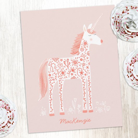 Magical Unicorn Blush Pink Personalized Name ノートカード