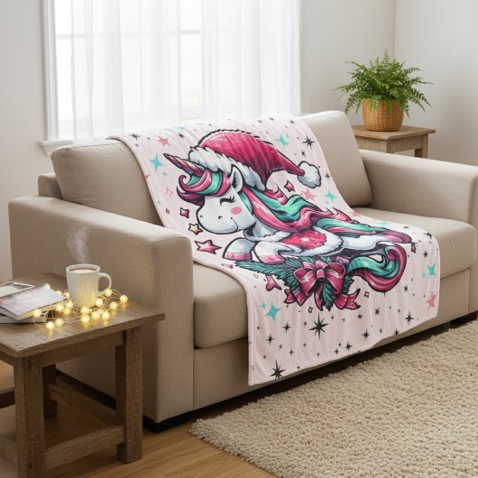 Magical Unicorn Christmas Blanket フリースブランケット