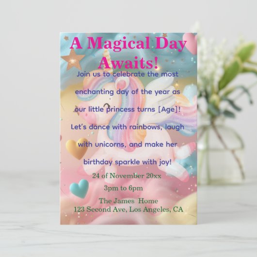 Magical Unicorn Dream Birthday Invitation 招待状 (スタンド正面)