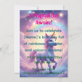 Magical Unicorn Dream Birthday Invitation 招待状