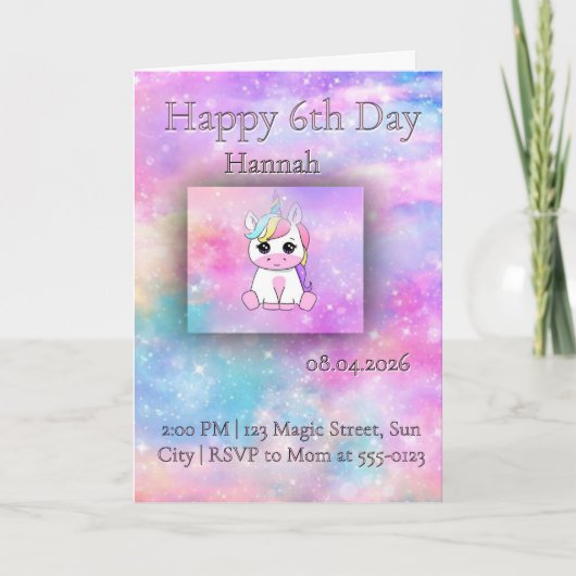 Magical Unicorn Girl Birthday Invitation カード (正面)
