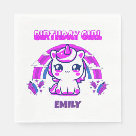 Magical Unicorn Girls Birthday Napkins | Editable  スタンダードランチョンナプキン