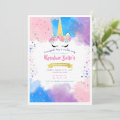 Magical Unicorn Gold Birthday Party for Girl 招待状 (スタンド正面)