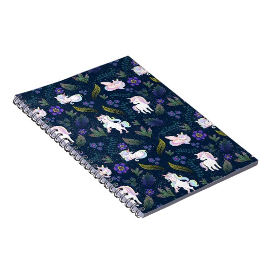 Magical Unicorn Night Forest Seamless Pattern ノートブック (右側)
