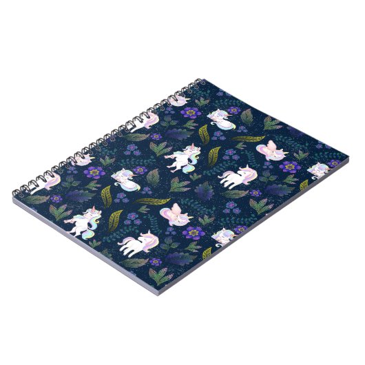 Magical Unicorn Night Forest Seamless Pattern ノートブック (左側)