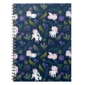 Magical Unicorn Night Forest Seamless Pattern ノートブック (正面)