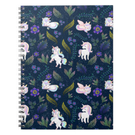 Magical Unicorn Night Forest Seamless Pattern ノートブック